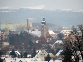 Blick auf das verschneite Forchheim bei meiner Weingartsteig-Tour im Dezember 2022